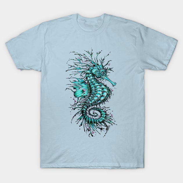 Cyan Seahorse T-Shirt by TAOJB